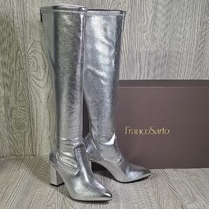 Franco Sarto Katherine Knee High Silver Faux Leather Stretch Boots Womens 6W NEW